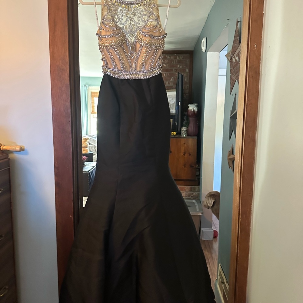 Jovani Black and Gold Embellished Gown